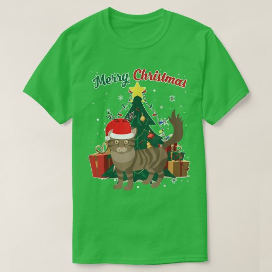 Maine Coon Cat Weihnachtsbaum Schneeflocken Weihna T-Shirt (Design vorne)