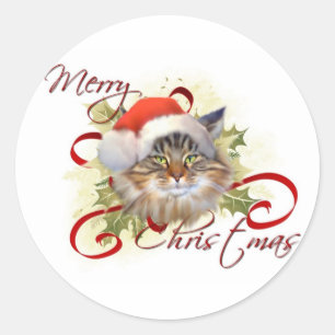 Maine Coon Cat Weihnachtskleber Runder Aufkleber