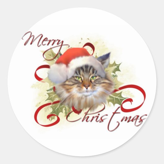 Maine Coon Cat Weihnachtskleber Runder Aufkleber (Vorderseite)