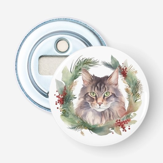 Maine Coon Cat Weihnachtsschreath Festive Kitten Flaschenöffner (Vorderseite)