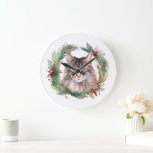 Maine Coon Cat Weihnachtsschreath Festive Kitten Große Wanduhr (Zuhause)