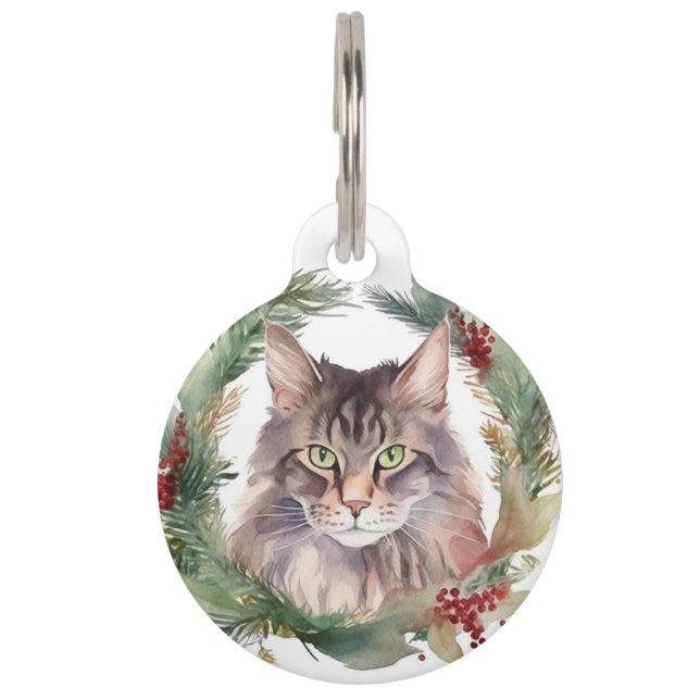 Maine Coon Cat Weihnachtsschreath Festive Kitten Haustiermarke (Vorderseite)