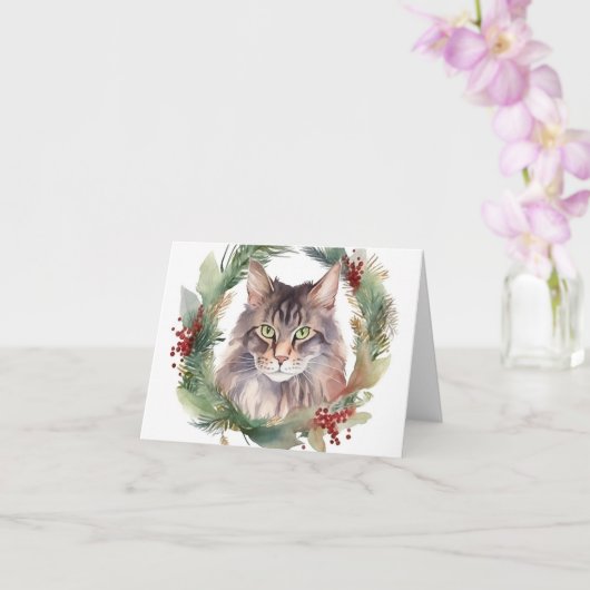 Maine Coon Cat Weihnachtsschreath Festive Kitten Karte (Orchidee)