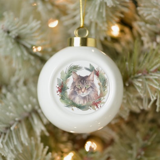 Maine Coon Cat Weihnachtsschreath Festive Kitten Keramik Kugel-Ornament (Baum)