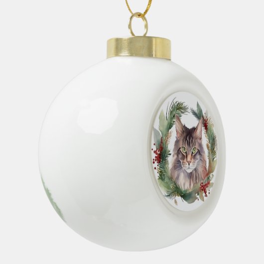 Maine Coon Cat Weihnachtsschreath Festive Kitten Keramik Kugel-Ornament (Links)