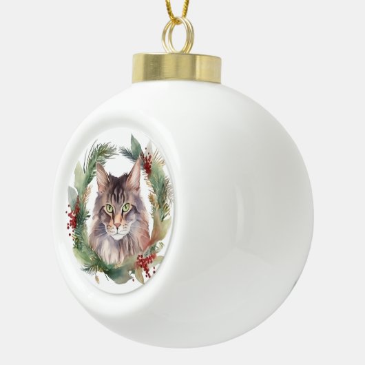 Maine Coon Cat Weihnachtsschreath Festive Kitten Keramik Kugel-Ornament (Rechts)