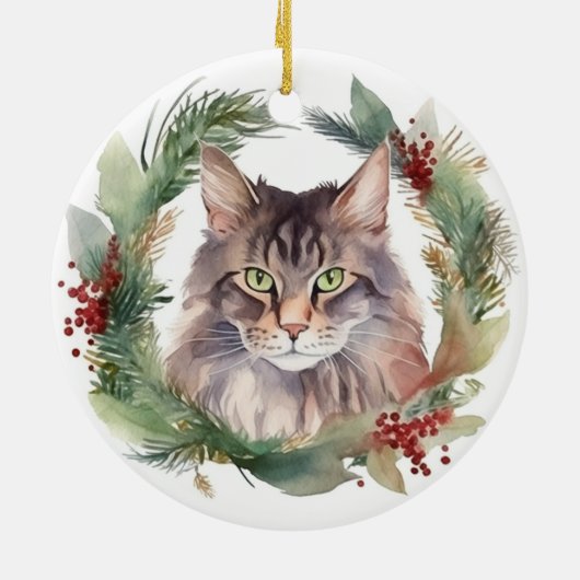 Maine Coon Cat Weihnachtsschreath Festive Kitten Keramik Ornament (Hinten)