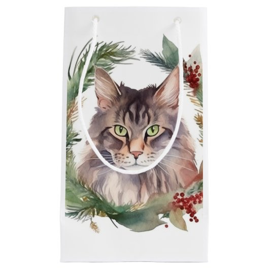 Maine Coon Cat Weihnachtsschreath Festive Kitten Kleine Geschenktüte (Vorderseite)