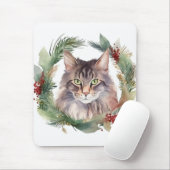 Maine Coon Cat Weihnachtsschreath Festive Kitten Mousepad (Mit Mouse)