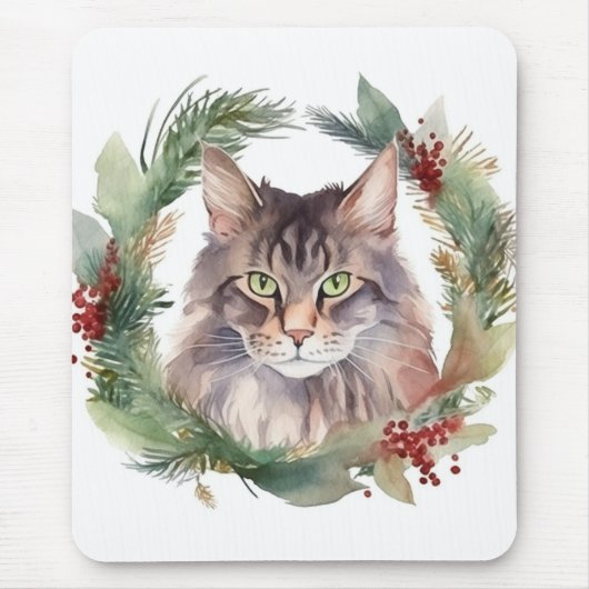 Maine Coon Cat Weihnachtsschreath Festive Kitten Mousepad (Vorne)