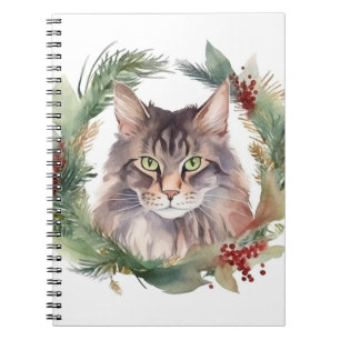 Maine Coon Cat Weihnachtsschreath Festive Kitten Notizblock