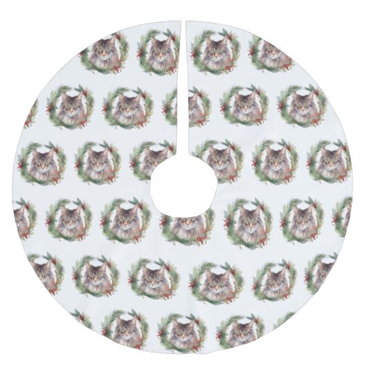 Maine Coon Cat Weihnachtsschreath Festive Kitten Polyester Weihnachtsbaumdecke (Vorderseite)