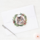 Maine Coon Cat Weihnachtsschreath Festive Kitten Runder Aufkleber (Umschlag)