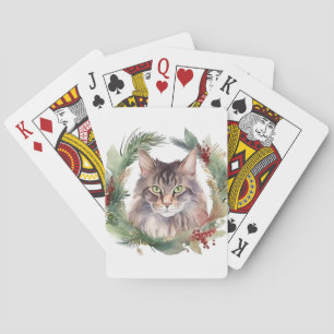 Maine Coon Cat Weihnachtsschreath Festive Kitten Spielkarten