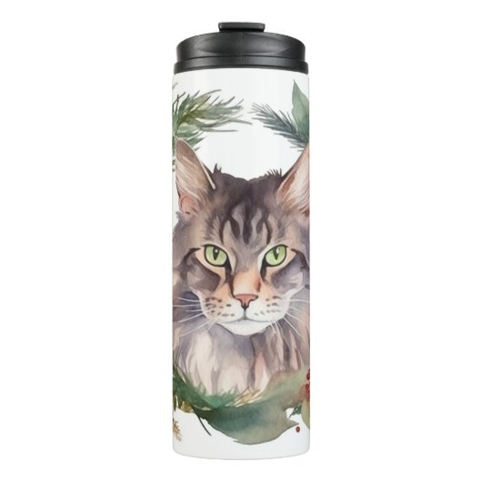 Maine Coon Cat Weihnachtsschreath Festive Kitten Thermosbecher (Vorderseite)