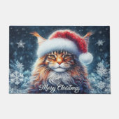 Maine Coon Cat with Santa Hat Merry Christmas Fußmatte (Vorderseite)