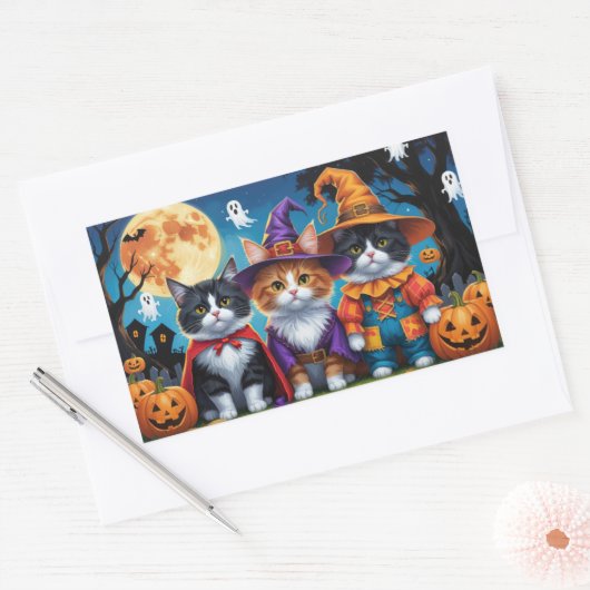 Maine Coon Cats Pumpkin Halloween Funny Rechteckiger Aufkleber (Umschlag)