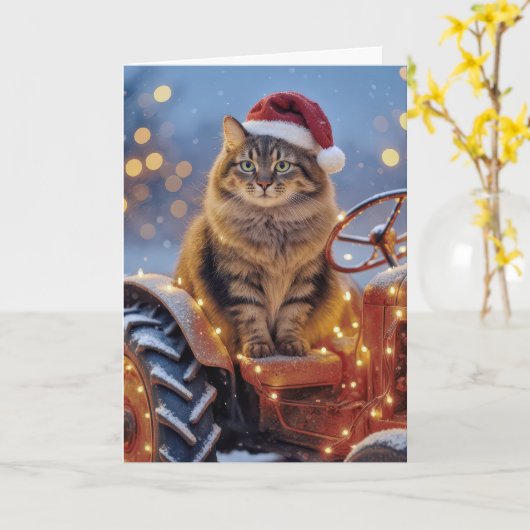 Maine Coon Christmas Cat On an Old Tractor Karte (Gelbe Blume)