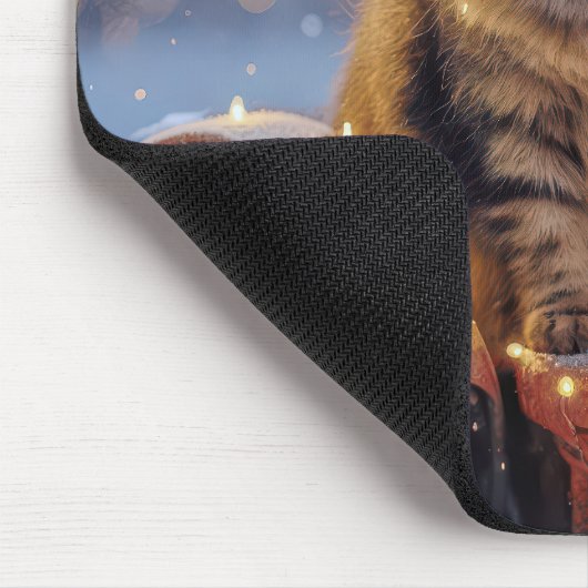 Maine Coon Christmas Cat On an Old Tractor Mousepad (Ecke)