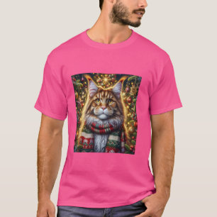 Maine Coon Christmas Cat T-Shirt Holiday Season Fe