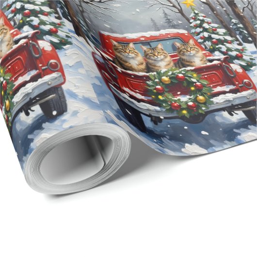 Maine Coon Christmas Red Truck Holiday Geschenkpapier (Rolleneckpunkt)