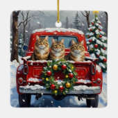 Maine Coon Christmas Red Truck Holiday Keramikornament (Rückseite)