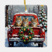 Maine Coon Christmas Red Truck Holiday Keramikornament (Vorderseite)