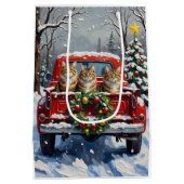 Maine Coon Christmas Red Truck Holiday Mittlere Geschenktüte (Rückseite)