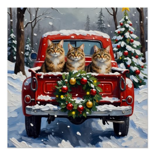 Maine Coon Christmas Red Truck Holiday Poster (Vorderseite)