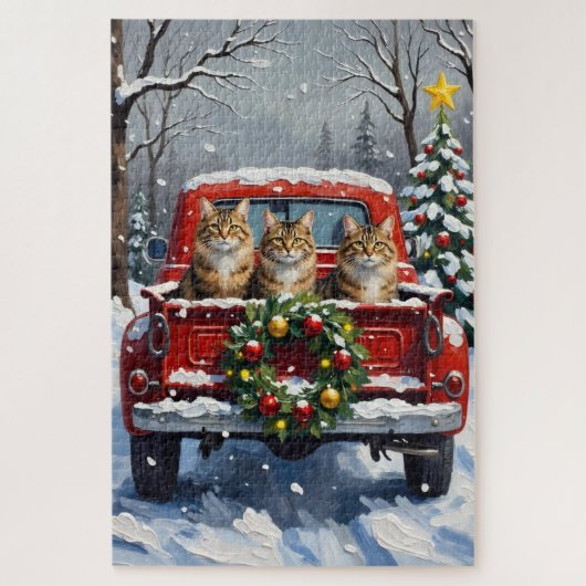 Maine Coon Christmas Red Truck Holiday Puzzle (Vertikal)