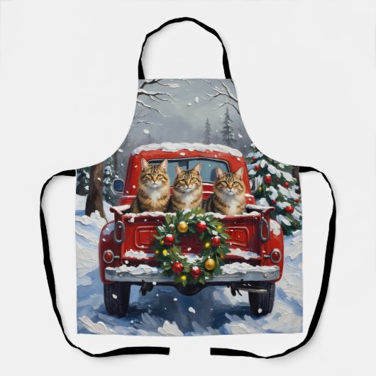 Maine Coon Christmas Red Truck Holiday Schürze (Vorderseite)