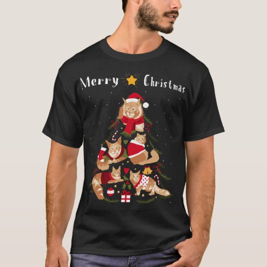 Maine Coon Christmas Tree Xmas Cat Lover T-Shirt (Vorderseite)