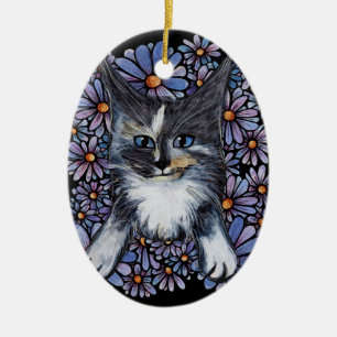 Maine Coon Dilute Calico Cat Lila Daisy Keramik Ornament