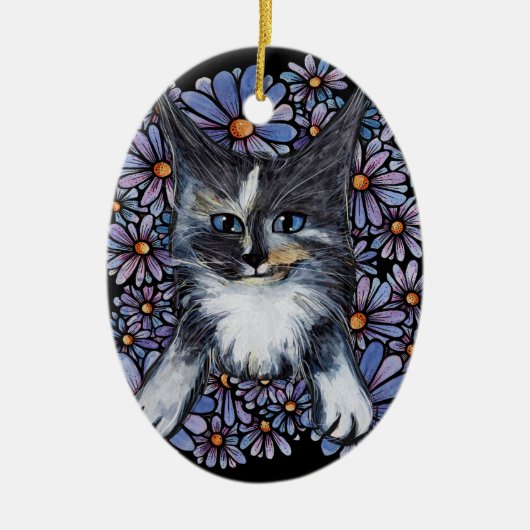 Maine Coon Dilute Calico Cat Lila Daisy Keramik Ornament (Vorne)