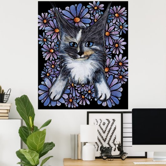 Maine Coon Dilute Calico Cat Lila Daisy Poster (Heimbüro)