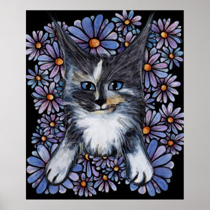 Maine Coon Dilute Calico Cat Lila Daisy Poster