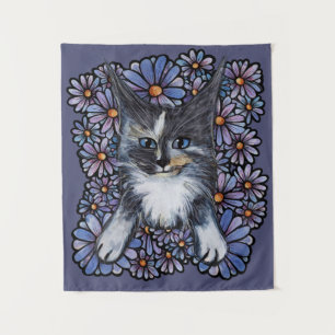 Maine Coon Dilute Calico Cat Lila Daisy Wandteppich