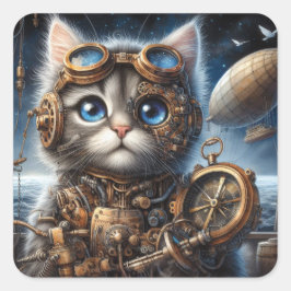 Maine Coon Explorer Quadratischer Aufkleber