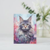 Maine Coon farbenfrohe Aquarellbilder Postkarte (Stehend Vorderseite)