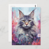 Maine Coon farbenfrohe Aquarellbilder Postkarte (Vorne/Hinten)