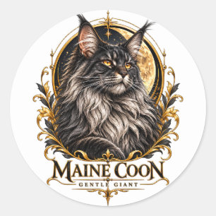 Maine Coon Gold Mond Ornament Katzenporträt Runder Aufkleber