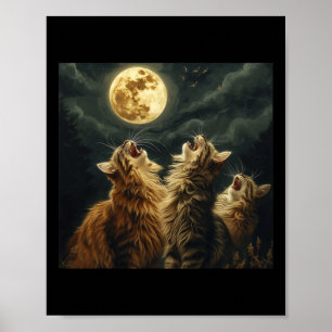 Maine Coon Howl bei Moon Cat Lover Poster