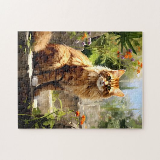 Maine Coon im Garten Puzzle (Horizontal)