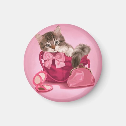 Maine-Coon in rosa Handtasche Magnet (Vorne)