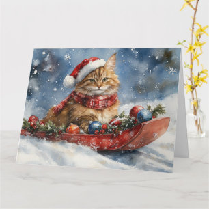 Maine Coon Katze im Schlitten Lass es schneien Wei Karte