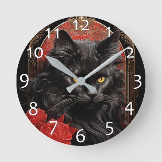 Maine Coon-Katze mit Blume Runde Wanduhr (Vorderseite)