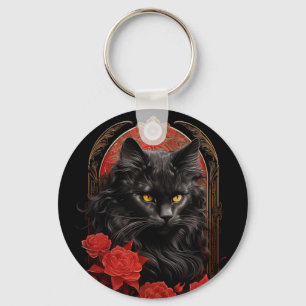 Maine Coon-Katze mit Blume Schlüsselanhänger