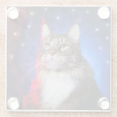 Maine-Coon-Katze mit rot-weißer Aura und Sternen Glasuntersetzer (Rückseite)