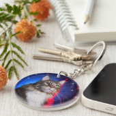 Maine-Coon-Katze mit rot-weißer Aura und Sternen Schlüsselanhänger (Vorderseite rechts)