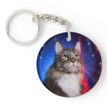 Maine-Coon-Katze mit rot-weißer Aura und Sternen